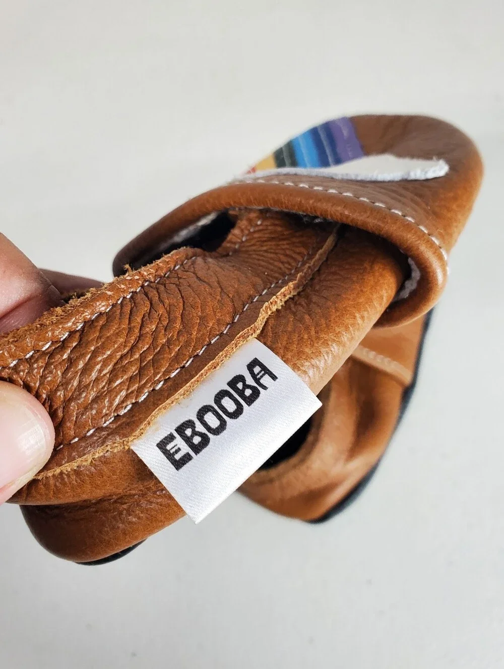 Ebooba Brown Leather Baby Shoes with Rainbow Cloud